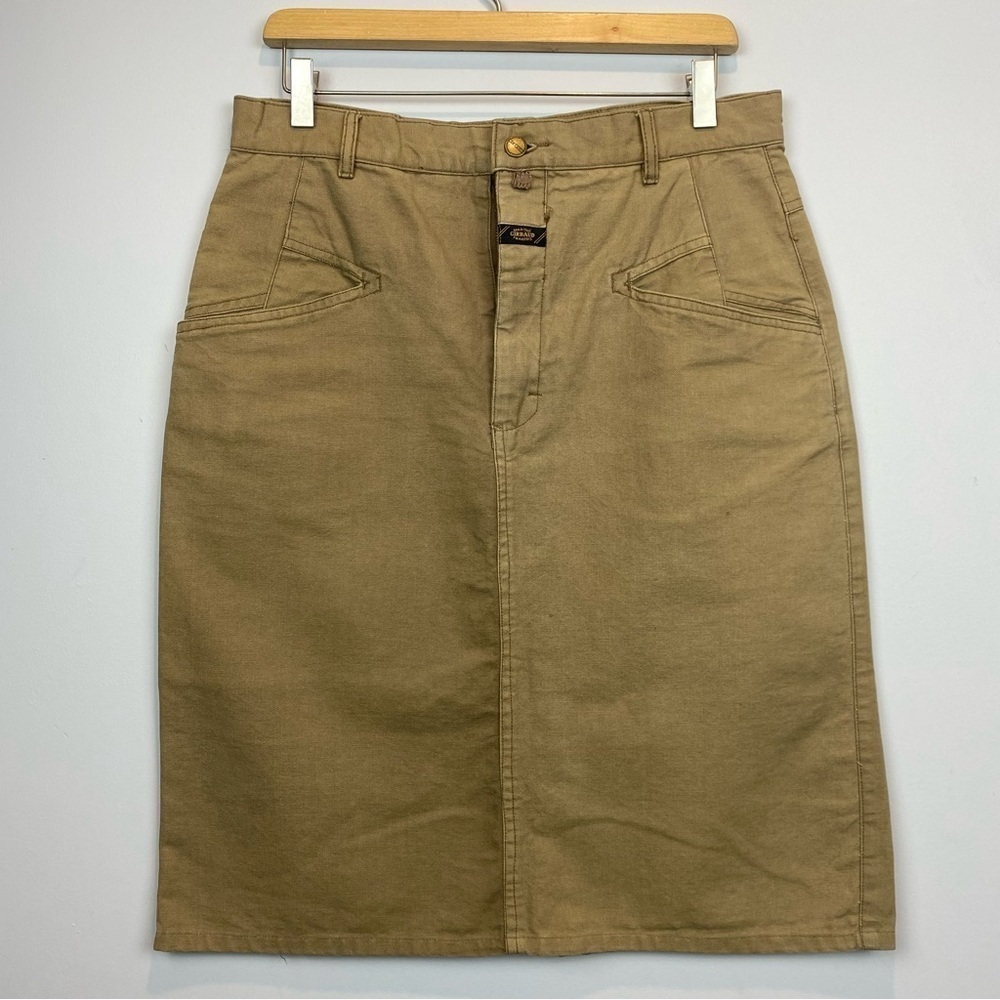 Marithé François Girbaud • cotton twill khaki knee length pencil skirt